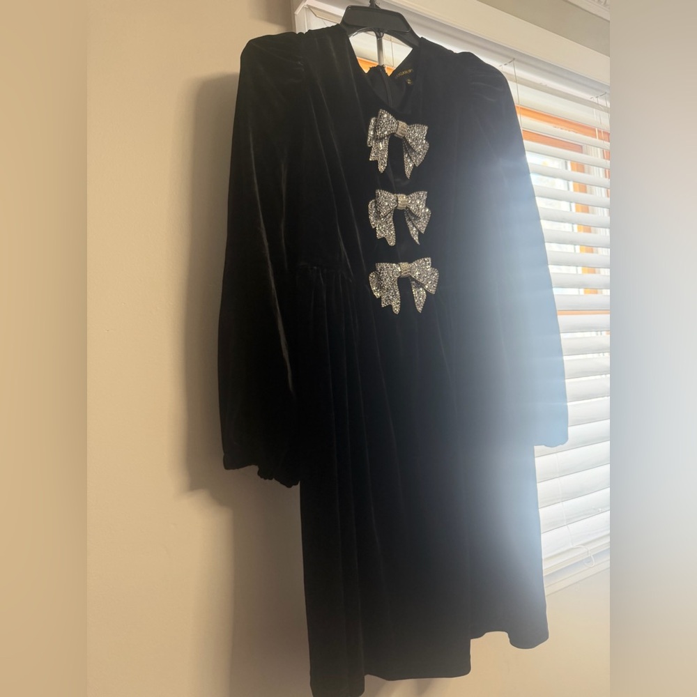 Sugarlips Black Long Sleeve Dress with Silver Bows